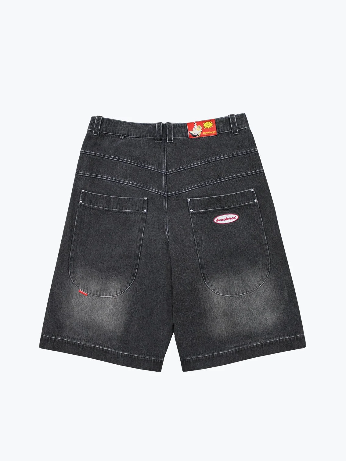 wide leg jorts, washed black — knackered